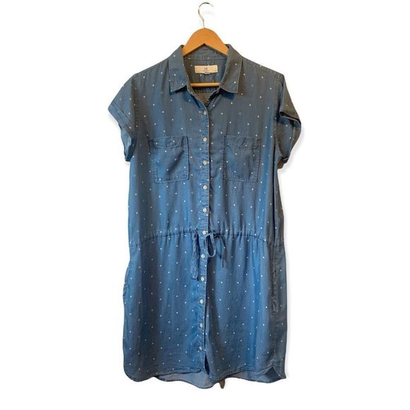 Thread & Supply Chambray Star Shirt Tencel Dress Sz Lg - Picture 2 of 12